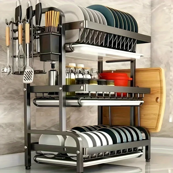 Dish Rack, Three-Tier Space-Saving Kitchen