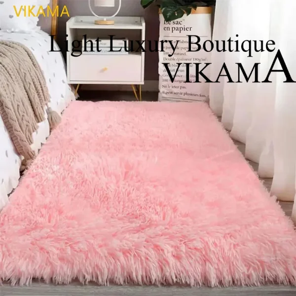 VIKAMA Simple Silk Wool Plush Carpet Bedroom Living Room Bed